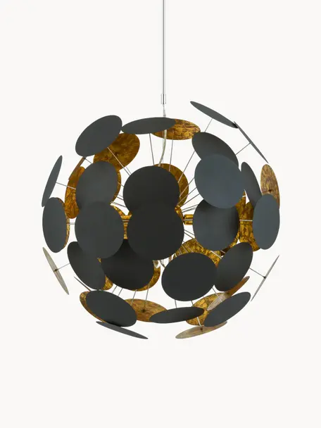 Lámpara de techo grande Planet, Anclaje: metal con pintura en polv, Cable: plástico, Negro, dorado, Ø 66 cm