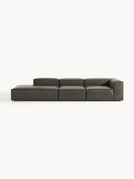 Modulaire XL chaise longue Lennon van gerecycled leer, Bekleding: gerecycled leer (70% leer, Frame: massief hout, multiplex, Poten: kunststof Dit product is , Leer taupe, B 357 x D 119 cm, armleuning rechts