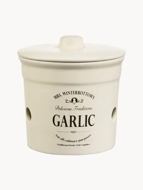 Boîte de rangement Mrs Winterbottoms Garlic, Grès cérame, Blanc crème, noir, Ø 14 x haut. 12 cm