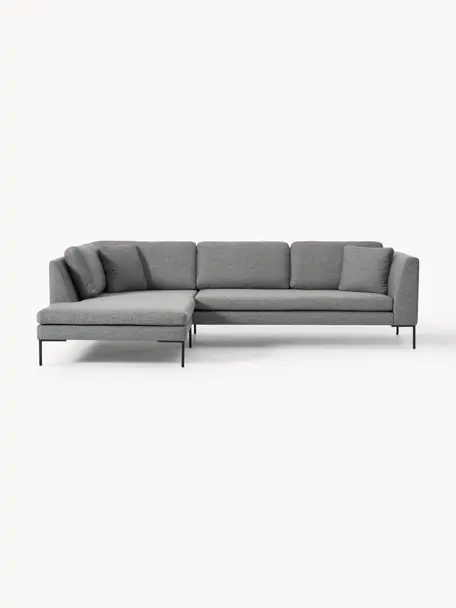 Ecksofa Emma mit Metall-Füssen, Bezug: Polyester, Gestell: Massives Kiefernholz, Bir, Webstoff Dunkelgrau, B 302 x T 220 cm, Eckteil links