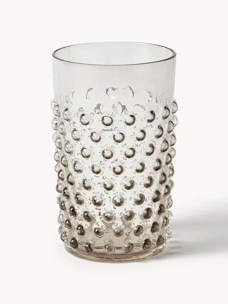 Ręcznie wykonana szklanka Hobnail, 6 szt., Szkło, Greige, Ø 7 x W 11 cm, 200 ml