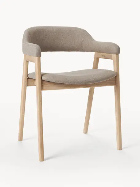 Silla con reposabrazos de madera Santiano, Tapizado: 100% poliéster Alta resis, Estructura: madera contrachapada, Patas: madera de roble maciza, Tejido beige, An 58 x F 58 cm