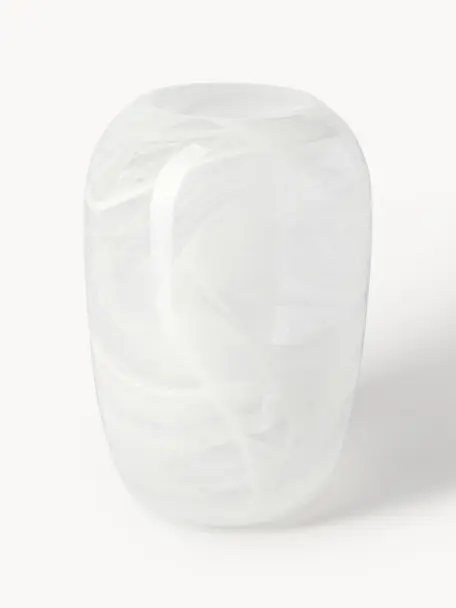 Handgefertigte Glas-Vase Helvi, H 30 cm, Glas, Weiß, semi-transparent, Ø 20 x H 30 cm