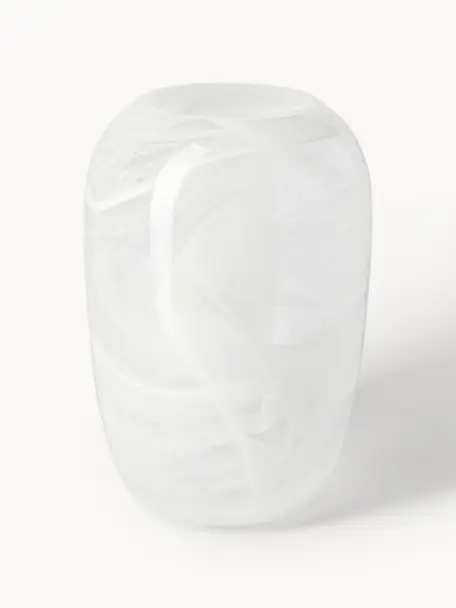 Handgefertigte Glas-Vase Helvi, H 30 cm, Glas, Weiss, semi-transparent, Ø 20 x H 30 cm