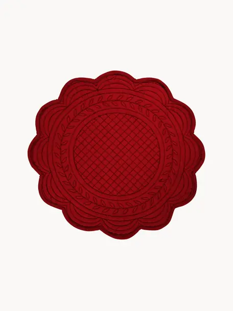 Ronde placemats Boutis, 2 stuks, 100% katoen, Rood, Ø 43 cm