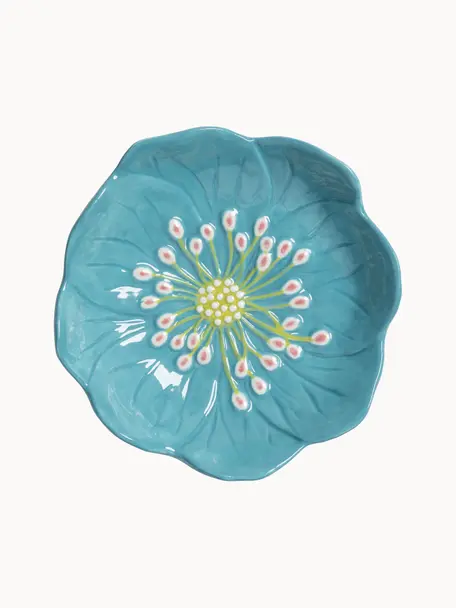 Coupe en forme d'anémone hépatique Flower, Grès cérame, émaillé, Bleu pétrole, forme d'anémone hépatique, Ø 18 x haut. 5 cm