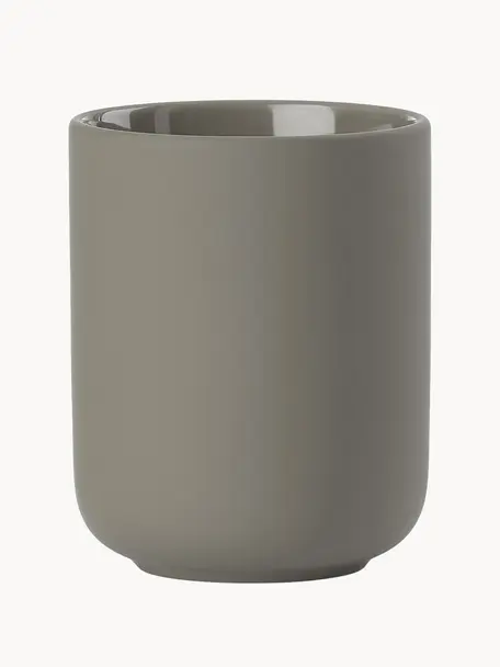 Vaso cepillo de dientes Ume, Gres cubierto con superficie Soft Touch (plástico), Greige, Ø 8 x Al 10 cm