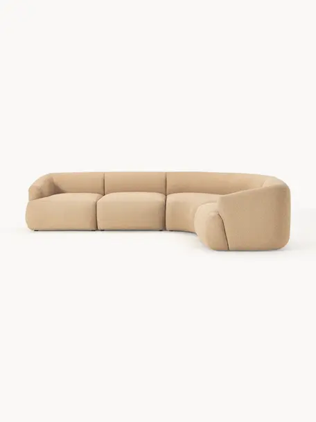 Canapé d'angle modulable 4 places en bouclette Sofia, Bouclette beige, larg. 312 x prof. 235 cm