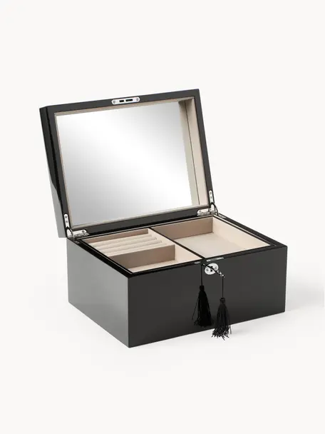 Schmuckbox Taylor mit Spiegel, Box: Mitteldichte Holzfaserpla, Unterseite: Samt zur Schonung der Möb, Schwarz, B 31 x H 16 cm
