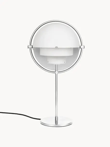 Veľká nastaviteľná stolová lampa Multi-Lite, Potiahnutý hliník, Biela matná, odtiene striebornej lesklá, Ø 24 x V 50 cm