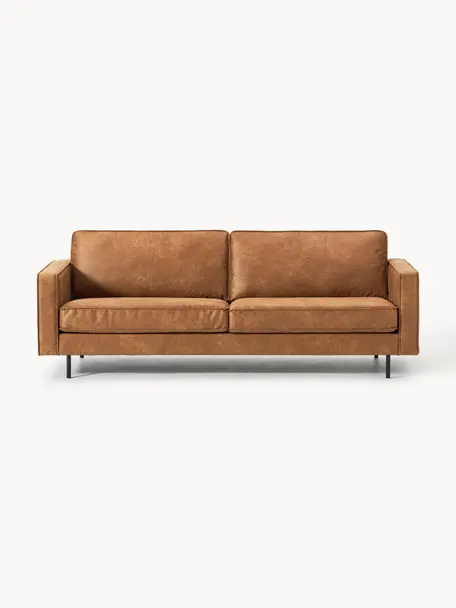 Sofa Hunter (3-Sitzer) aus recyceltem Leder, Bezug: Recyceltes Leder (70% Led, Gestell: Massives Kiefernholz und , Füße: Metall, pulverbeschichtet, Leder Braun, B 219 x T 90 cm