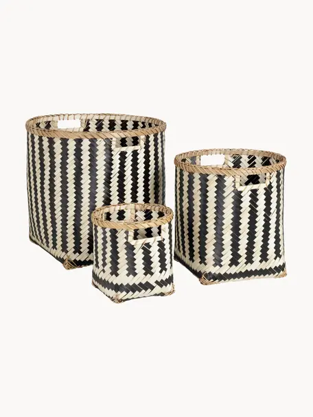 Set de cestas Meli, 3 uds., Bambú, Beige, negro, Set de diferentes tamaños