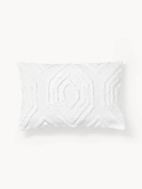 Copricuscino in cotone percalle con decoro a ciuffi Faith, Bianco, Larg. 40 x Lung. 60 cm