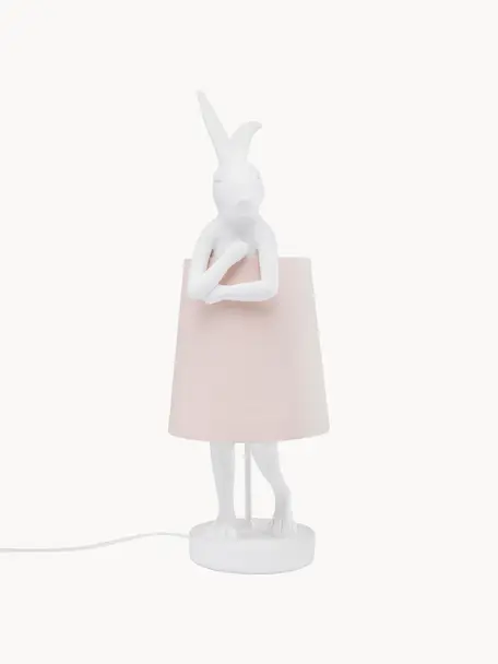 Lampada rosa da tavolo  grande di design Rabbit, Paralume: lino, Asta: acciaio verniciato a polv, Bianco, rosa chiaro, Ø 23 x Alt. 68 cm
