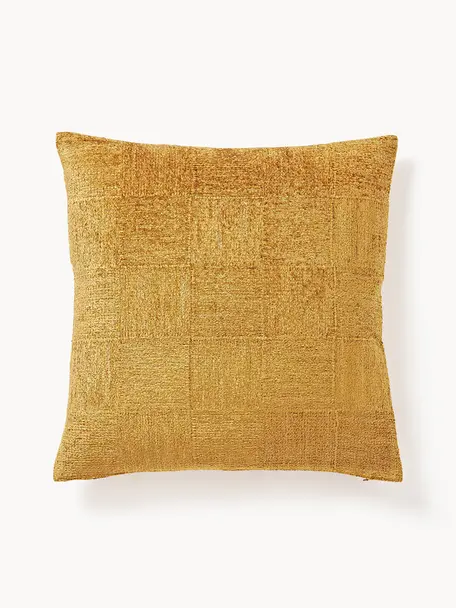 Housse de coussin 50x50 en chenille Keeley, 100 % coton, Jaune moutarde, larg. 50 x long. 50 cm