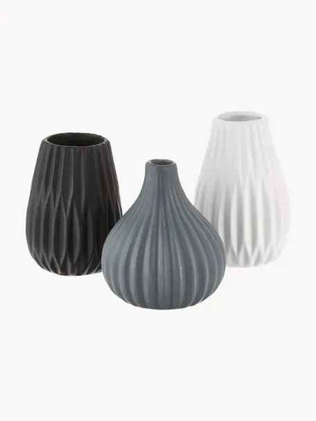 Petits vases en grès cérame Wilma, 3 élém., Grès cérame, Gris, noir, blanc, Lot de différentes tailles