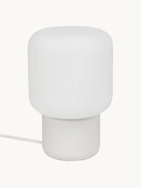 Lámpara de mesa pequeña de vidrio Marlon, Pantalla: vidrio, Cable: cubierto en tela, Blanco, Ø 15 x Al 23 cm