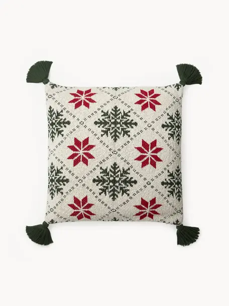 Housse de coussin 50x50 avec motif de Noël Starry, 100 % coton, Vert, rouge, blanc, larg. 50 x long. 50 cm