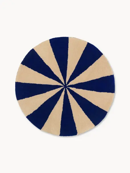 Tapis rond en laine tufté à la main Arch, Bleu foncé, beige clair, Ø 70 cm (taille XS)