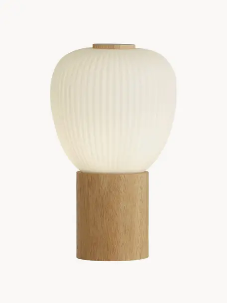 Petite lampe à poser Ella, Blanc cassé, bois clair, Ø 15 x haut. 25 cm