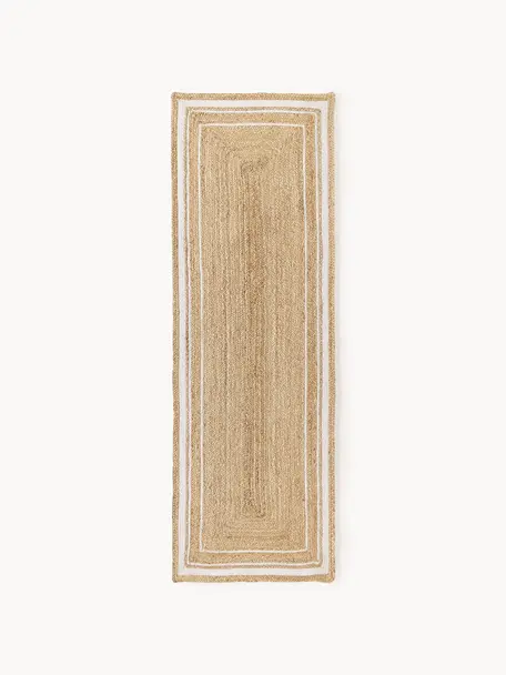 Handgewebter Jute-Läufer Clover, 100 % Jute

Zertifiziert nach Oeko-Tex-Standard 100, Klasse 1., Braun, Weiss, B 80 x L 250 cm