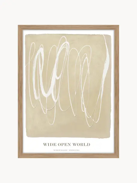 Ingelijste digitale print Wide Open World, Lijst: eikenhout, Wit, lichtbeige, B 30 x H 40 cm