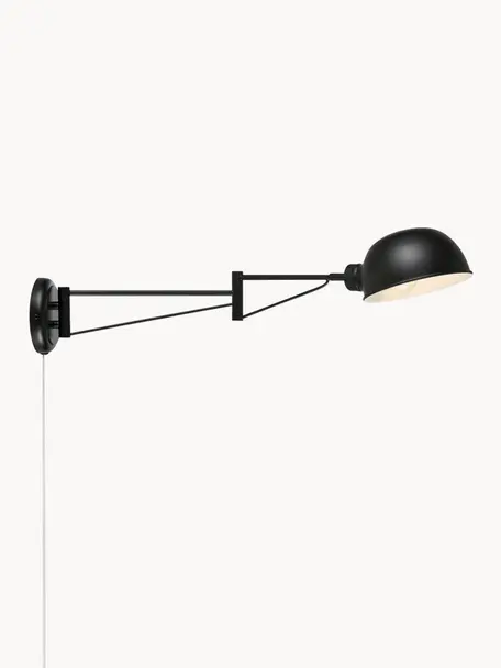 Grote wandspot Portland met stekker, Lamp: gecoat staal, Zwart, D 76 x H 16 cm