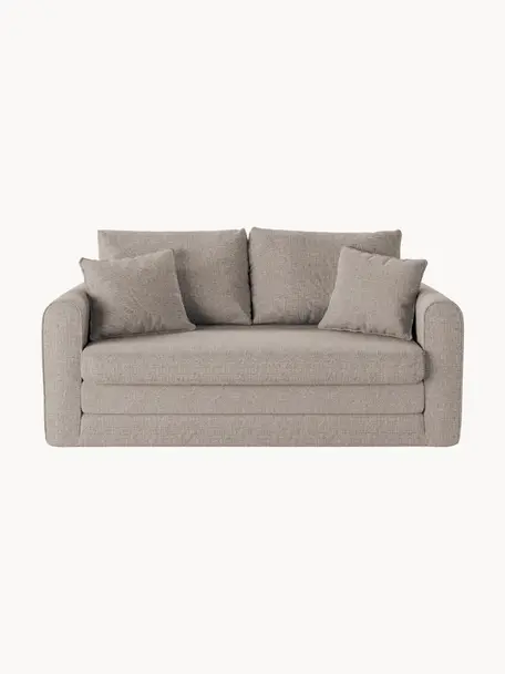 Sofa rozkładana Lido (2-osobowa), Tapicerka: poliester imitujący len D, Nogi: tworzywo sztuczne, Jasnoszara tkanina, S 158 x G 69 cm
