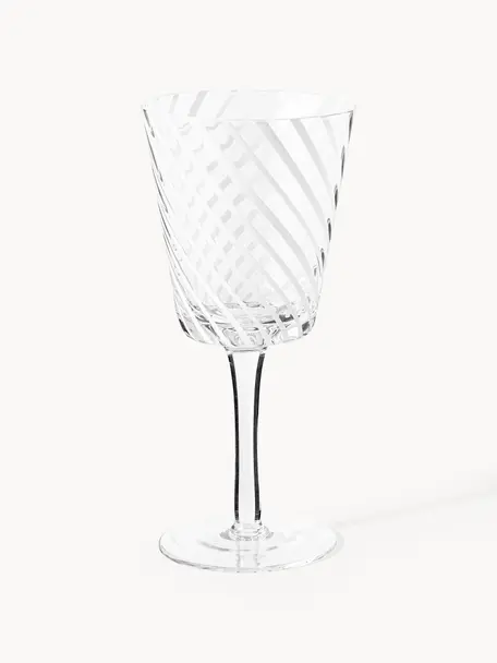 Ručne vyrobené poháre na víno Carson, 4 ks, Sodno-vápenaté sklo, Priehľadná, biela, Ø 9 x V 10 cm