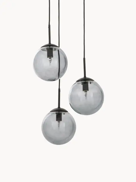 Lámpara de techo cluster Edie, Anclaje: metal con pintura en polv, Cable: cubierto en tela, Gris oscuro, transparente, negro, An 30 x F 30 cm