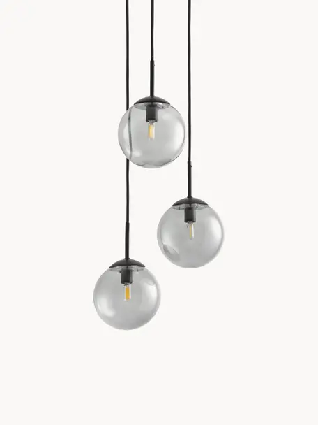 Cluster hanglamp Edie van rookglas, Decoratie: gepoedercoat metaal, Donkergrijs, transparant, zwart, B 30 x D 30 cm