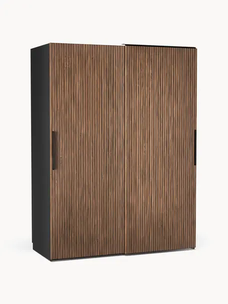 Modulární šatní skříň s posuvnými dveřmi Simone, šířka 150 cm, různé varianty, Vzhled ořechového dřeva, černá, Interiér Classic, Š 150 x V 236 cm