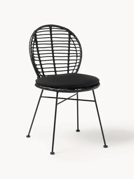 Polyratanová stolička  vankúšom na sedenie Cordula, 2 ks, Čierna, Š 48 x H 57 cm