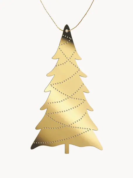 Kerstboomhangers Deco Tree, 4 stuks, Vermessingd edelstaal, Goudkleurig, B 7 x H 11 cm