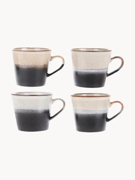 Tazas artesanales 70's, 4 uds., Gres, Tonos beige y negros, Ø 12 x Al 9 cm, 300 ml