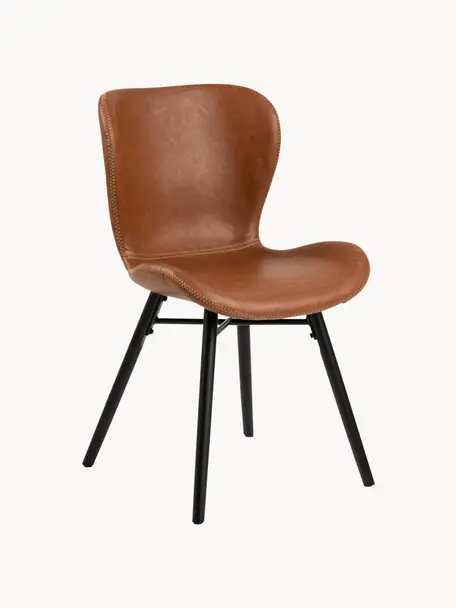 Kunstleren stoelen Batilda, 2 stuks, Bekleding: kunstleer (polyurethaan) , Poten: rubberhout, gelakt, Kunstleer cognackleurig, zwart, B 47 x D 53 cm
