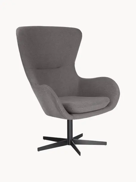 Draaibare fauteuil Wing, Bekleding: 93% polyester, 5% katoen,, Poten: gepoedercoat metaal, Geweven stof donkergrijs, B 76 x D 77 cm