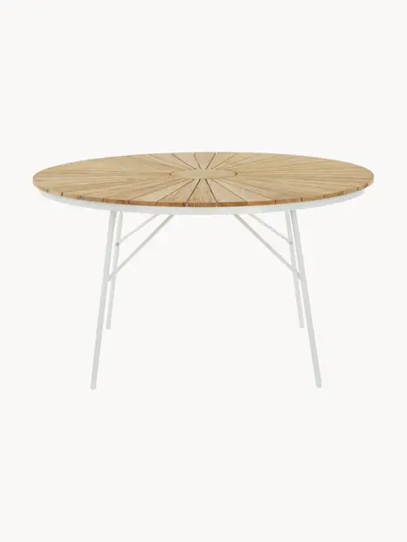 Table de jardin ronde en teck Ellen, tailles variées, Teck, blanc, Ø 150 x haut. 73 cm