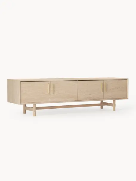 Mueble TV de madera de roble Diana, Estructura: aglomerado chapado de rob, Patas: madera de roble maciza, Madera clara, An 180 x Al 50 cm