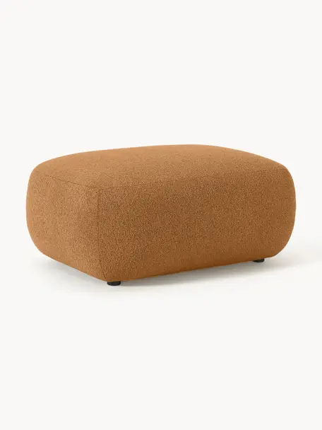 Puf reposapiés en tejido bouclé Sofia, Tapizado: tejido bouclé (100% polié, Estructura: madera de abeto, tablero , Patas: plástico Este producto es, Bouclé marrón claro, An 75 x F 96 cm