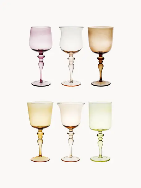 Mondgeblazen wijnglazen Diseguale, set van 6, Mondgeblazen glas, Meerkleurig, transparant, Ø 8 x H 20 cm, 200 ml