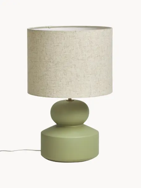 Lámpara de mesa grande de cerámica Georgina, Pantalla: tela, Cable: plástico, Beige, verde, Ø 33 x Al 52 cm