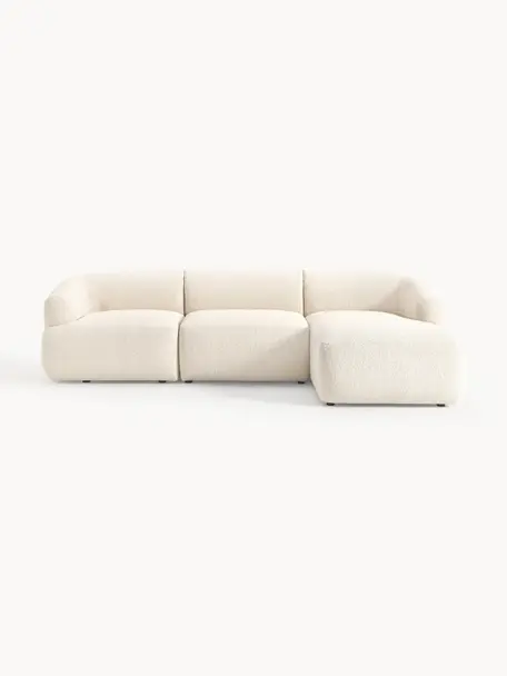 Canapé d'angle modulable 3 places en tissu bouclé Sofia, Bouclé blanc cassé, larg. 272 x prof. 160 cm, méridienne à droite