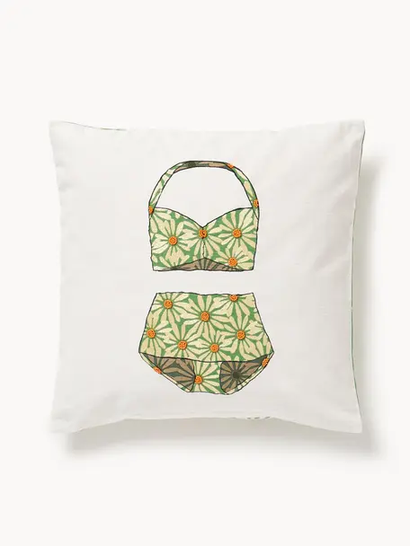 Vyšívaný obojstranný poťah na vankúš Maren, 100 %  bavlna, Biela, zelená, oranžová, Š 45 x D 45 cm