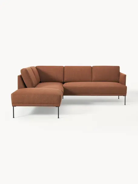 Sofa narożna Fluente, Tapicerka: 100% poliester Dzięki tka, Stelaż: lite drewno sosnowe, Nogi: metal malowany proszkowo , Nugatowa tkanina, S 221 x G 200 cm, lewostronna