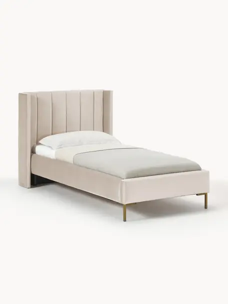 Jednolôžková posteľ zo zamatu Dusk, Zamatová lomená biela, Š 90 x D 200 cm