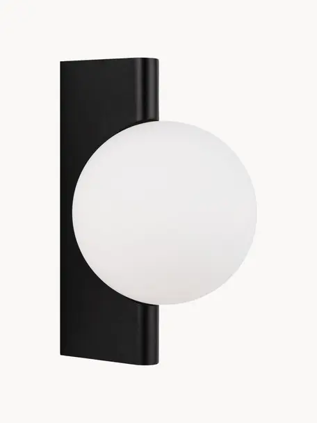 Glazen wandlamp Avant, Diffuser: glas, Wit, zwart, B 18 x H 22 cm