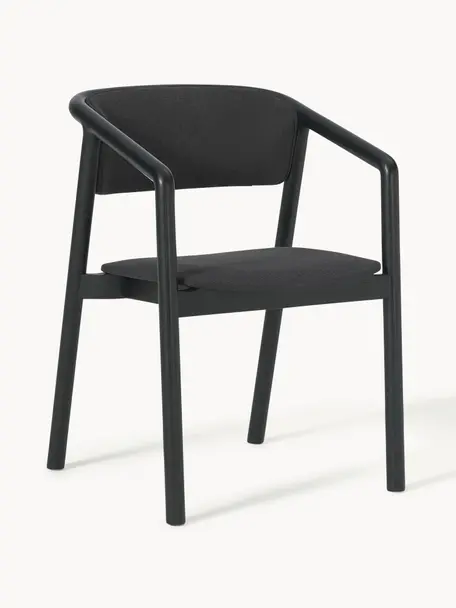 Krzesło z tapicerowanym siedziskiem Gali, Tapicerka: tkanina (100% poliester) , Stelaż: drewno jesionowe, sklejka, Czarny, drewno jesionowe lakierowane na czarno, S 56 x G 55 cm