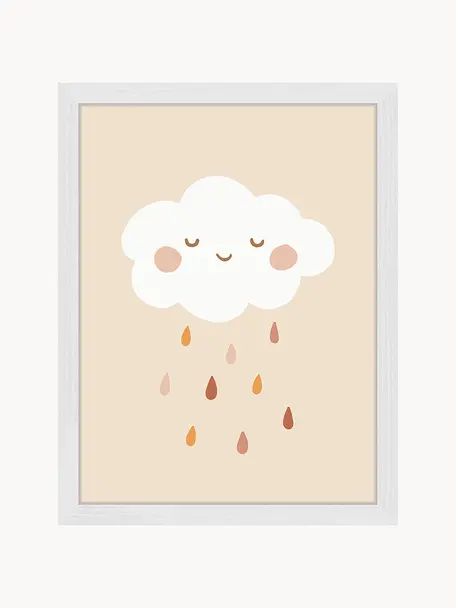 Ingelijste digitale print Lovely Rain, Lijst: beukenhout FSC-gecertific, Wit, lichtbeige, bruintinten, B 33 x H 43 cm