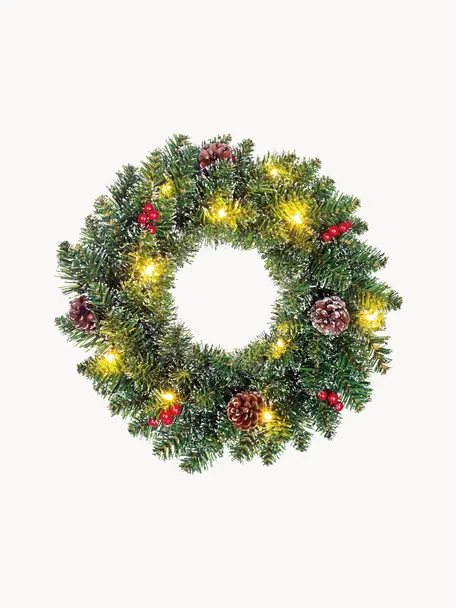 Couronne de Noël LED Creston, Plastique, Vert foncé, Ø 35 cm